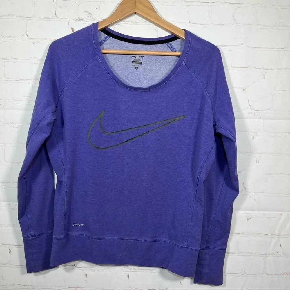 Nike Dri Fit Sweatshirt Womens Size XS Purple Pullover Athletic Logo Stretch